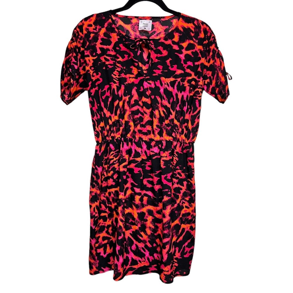 MAC & JAC PINK / BLACK SHORT SLEEVE ELASTIC WAIST MINI DRESS WOMEN’S SIZE‎ SMALL